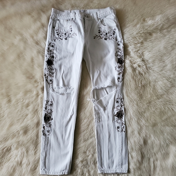 Free People One Teaspoon Lola Awesome Baggies Jeans White Distressed Size 28 - Picture 4 of 15